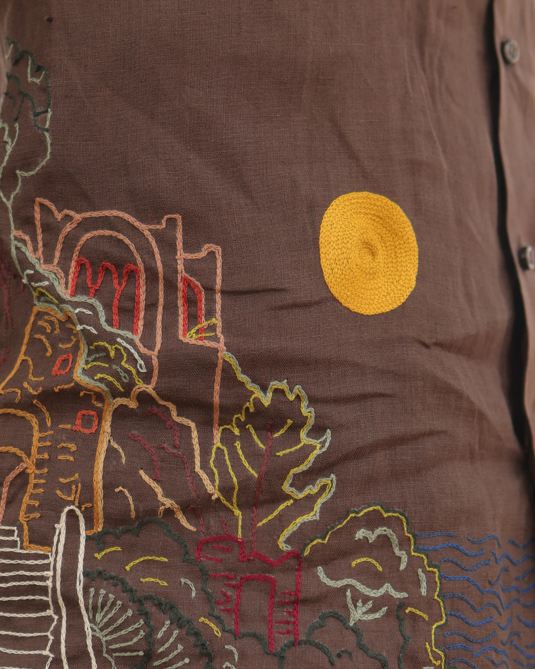 Positano Coastline Hand-Embroidered Linen Shirt