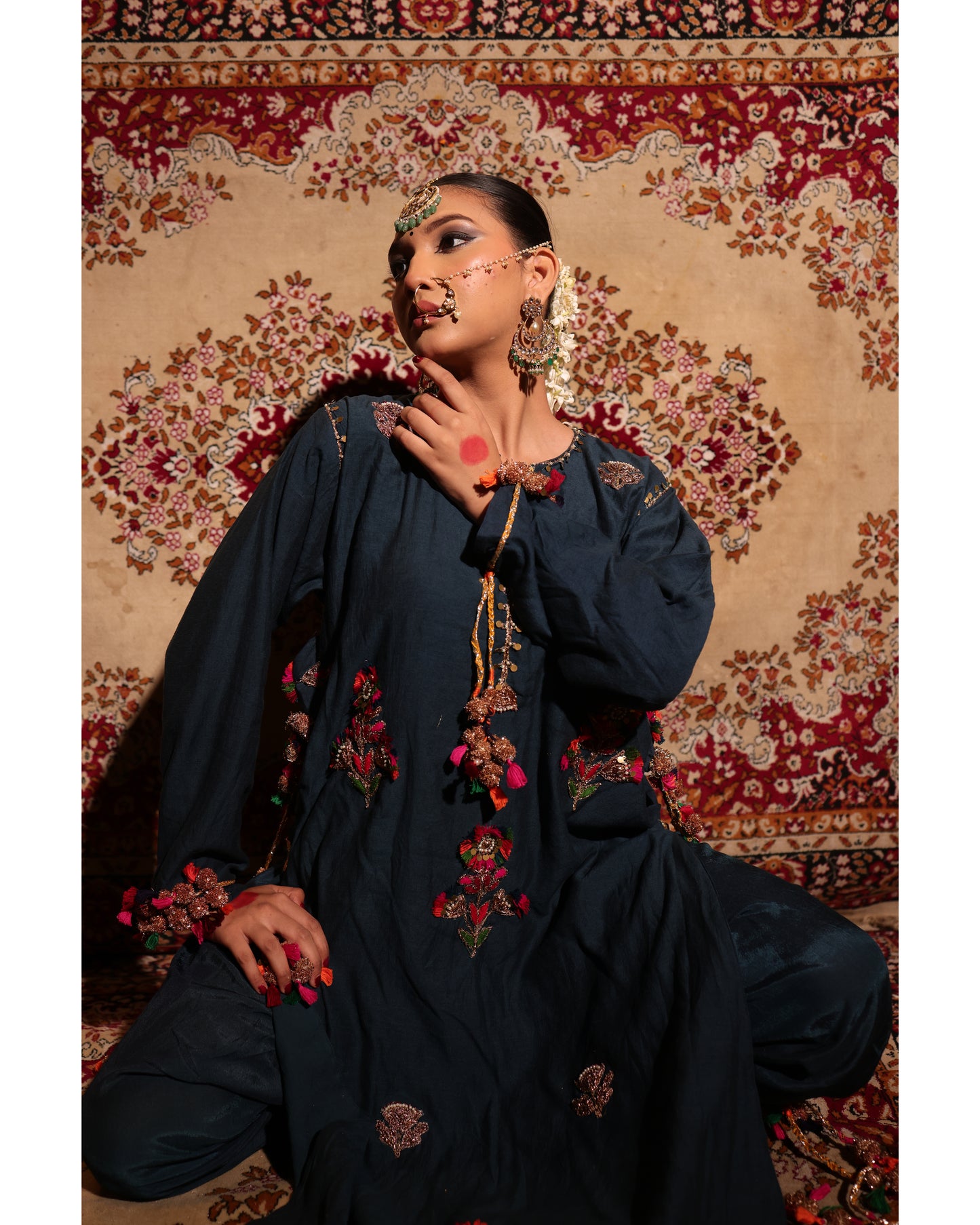 Indigo Blue Matka Silk Kurta