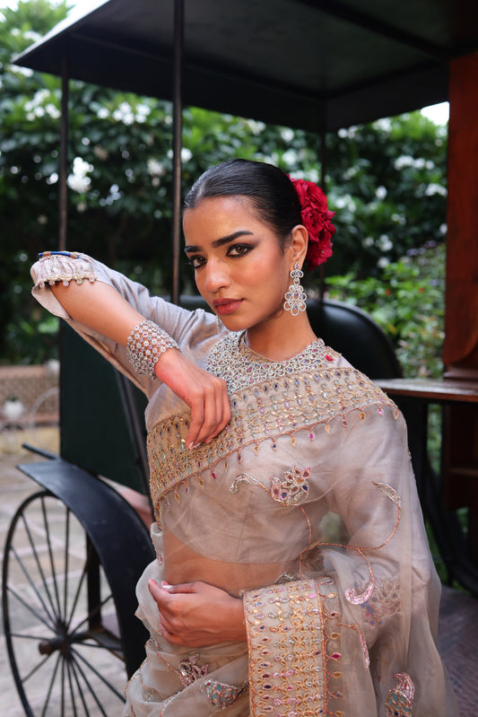 Grey Organza Saree
