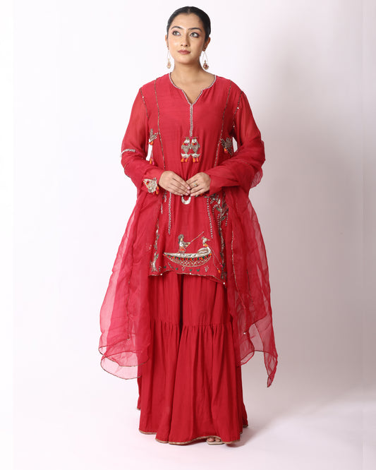 Pinkish Red Chanderi Suit