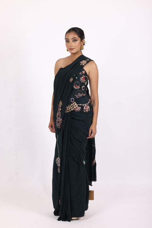 Teal Green Crepe Saree