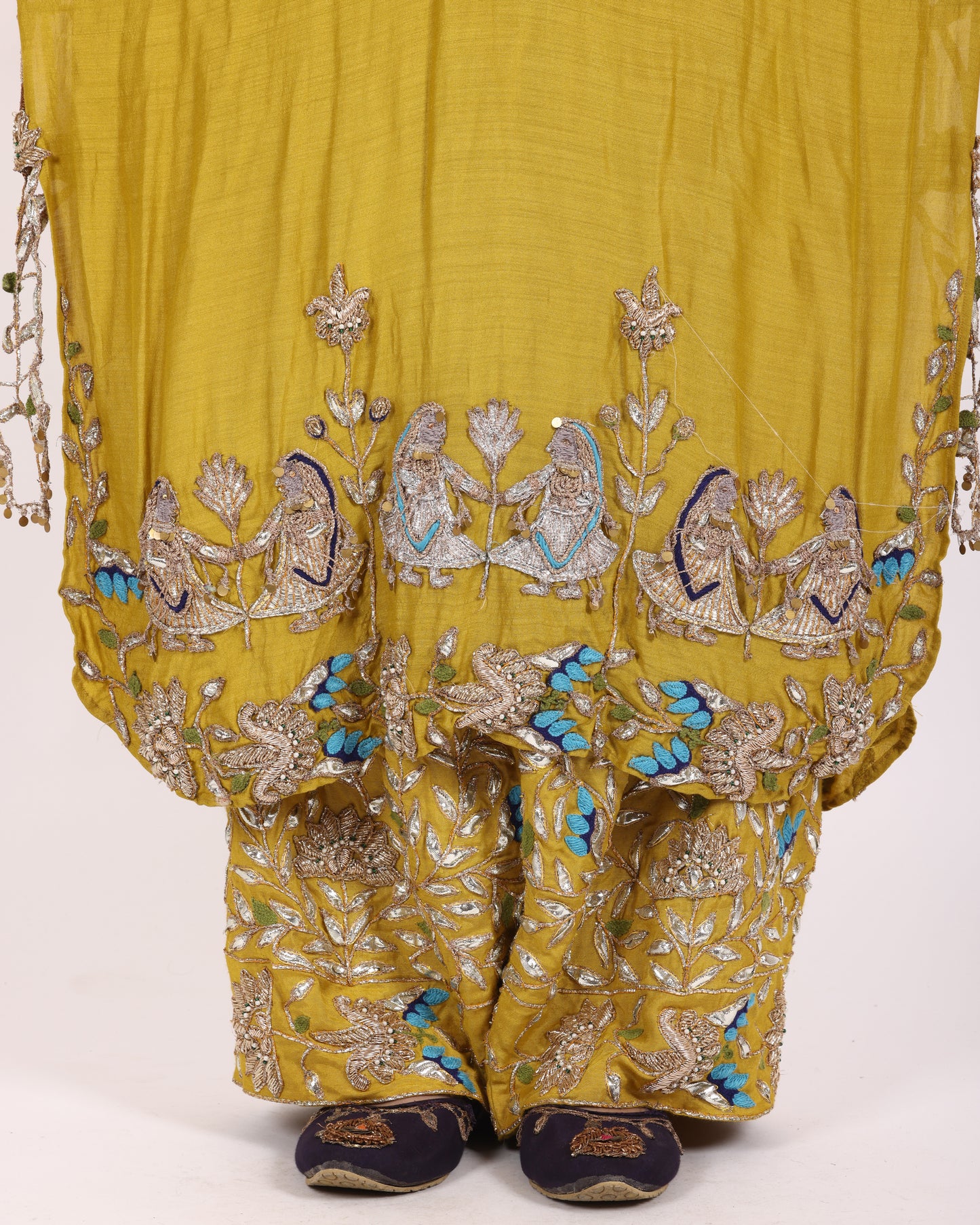 Greenish Yellow Silk Chiffon Suit