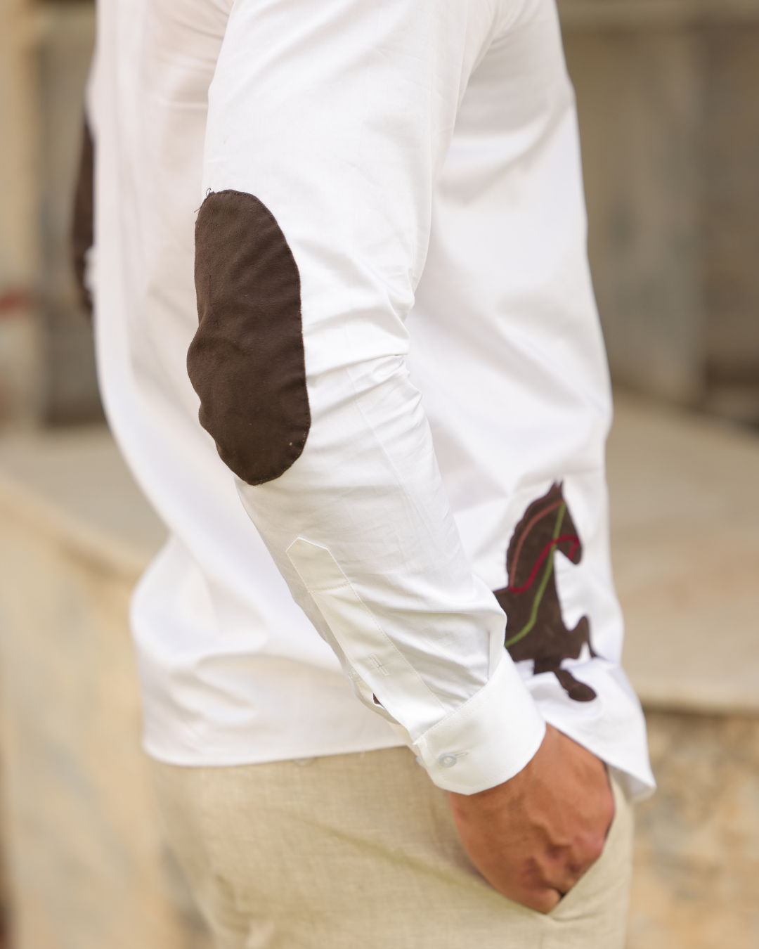 Derby Crest Hand-Embroidered White Linen Shirt