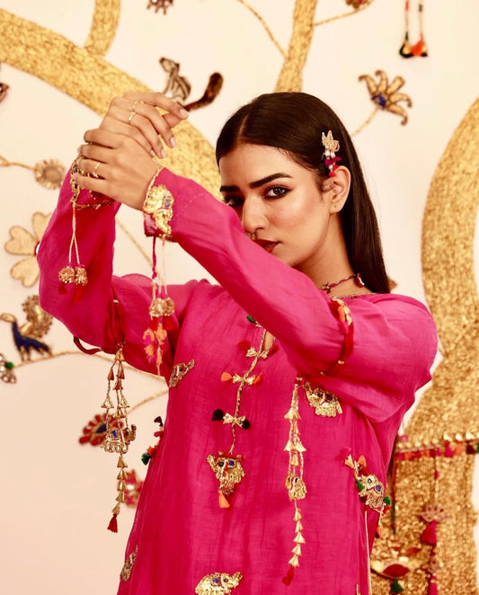 Vibrant Rani Pink Chanderi Suit