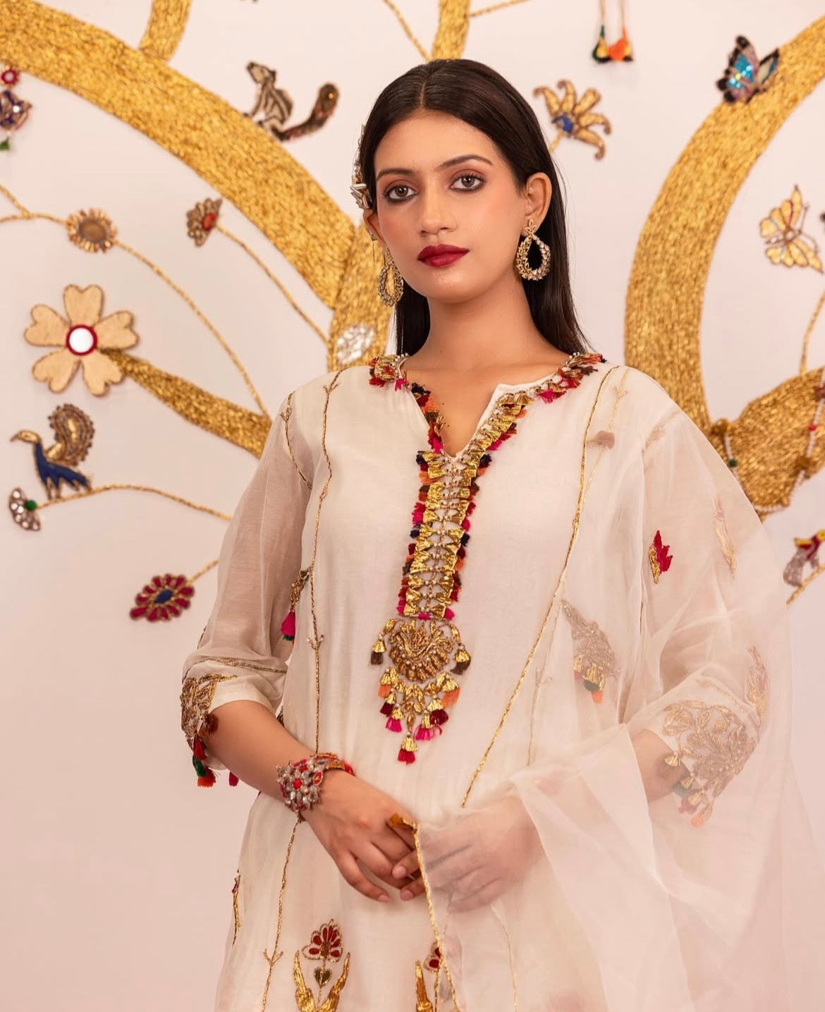 luxurious off-white silk suit