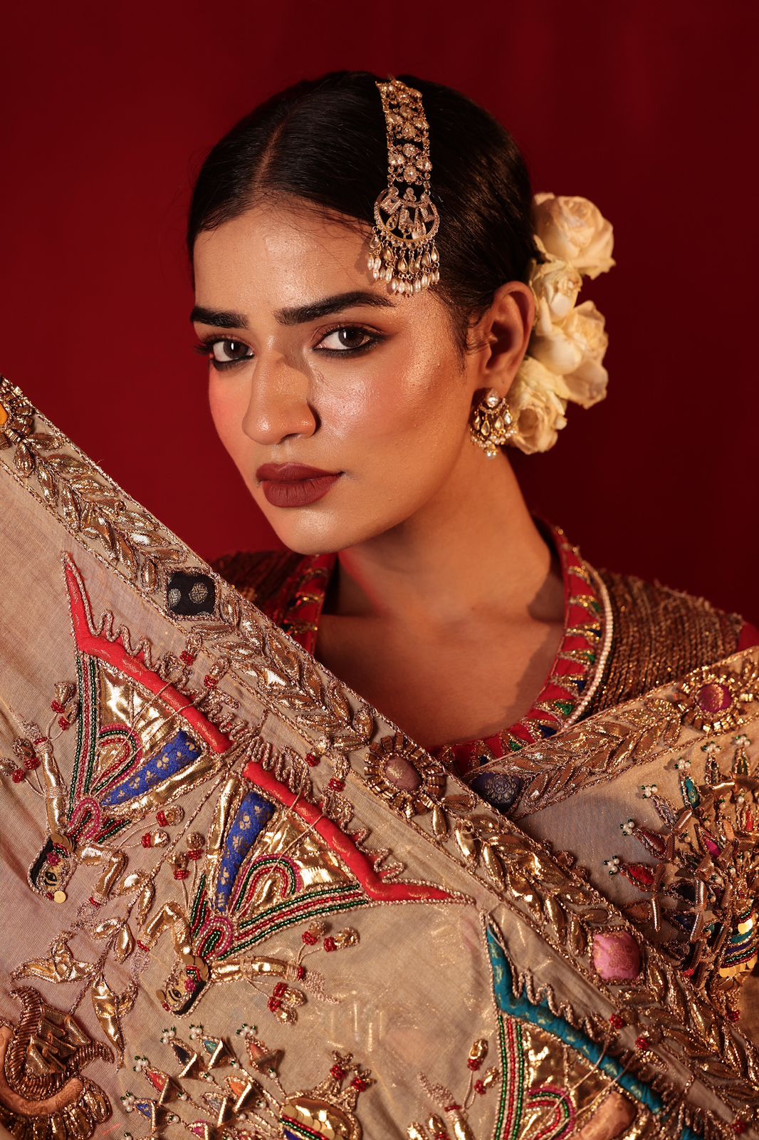Hand-Embroidered Bridal Saree with Intricate Zardozi & Stone Work