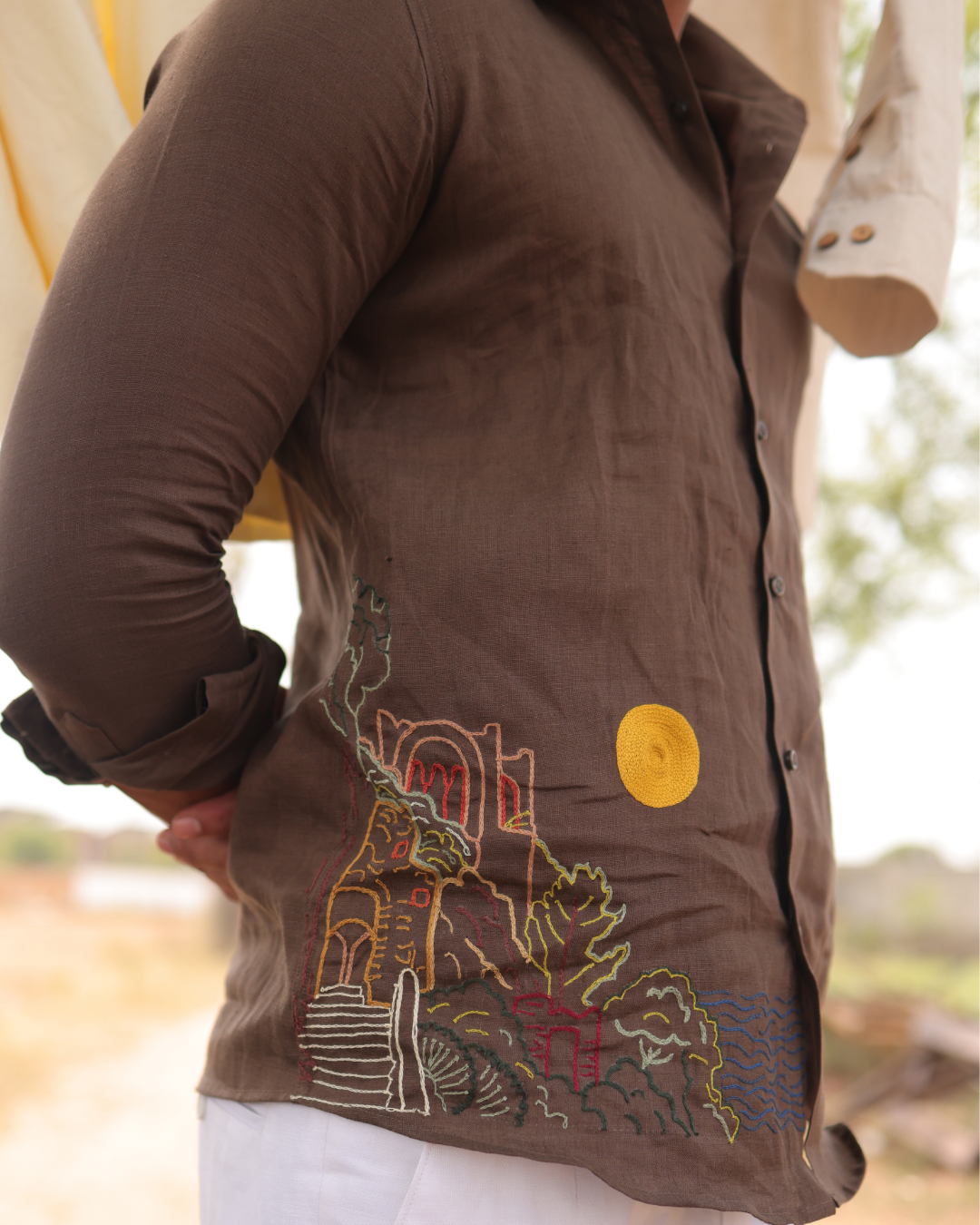 Positano Coastline Hand-Embroidered Linen Shirt