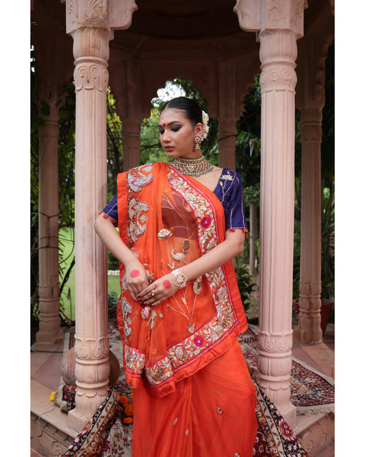 Orange Organza Saree