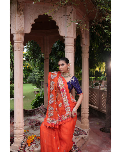 Orange Organza Saree