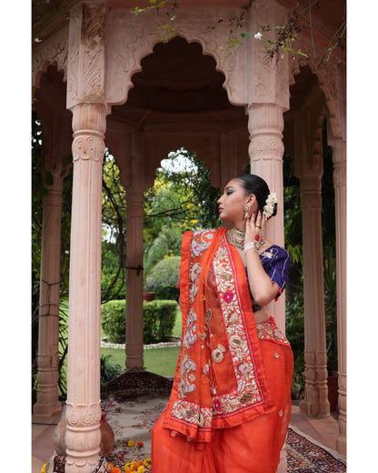Orange Organza Saree