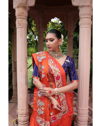 Orange Organza Saree