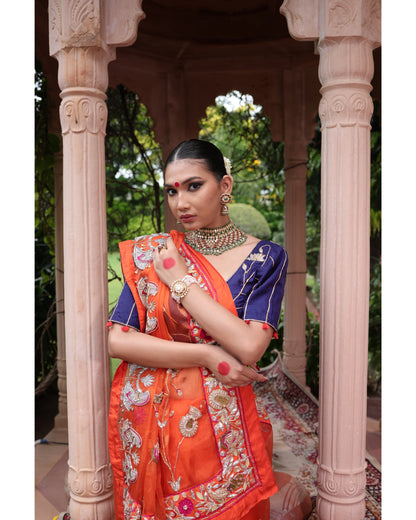 Orange Organza Saree