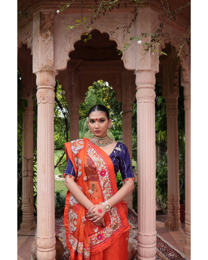 Orange Organza Saree