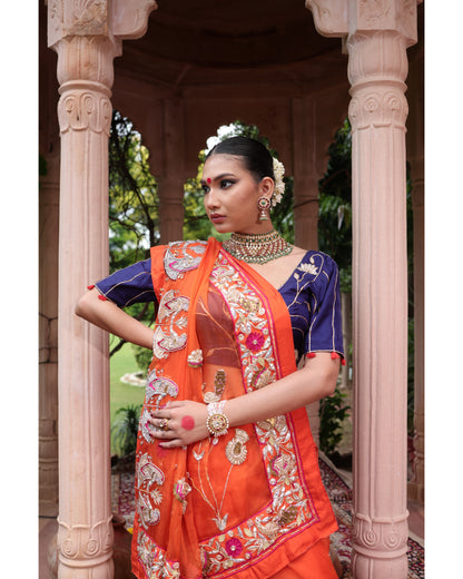 Orange Organza Saree