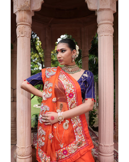 Orange Organza Saree