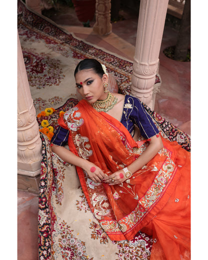 Orange Organza Saree