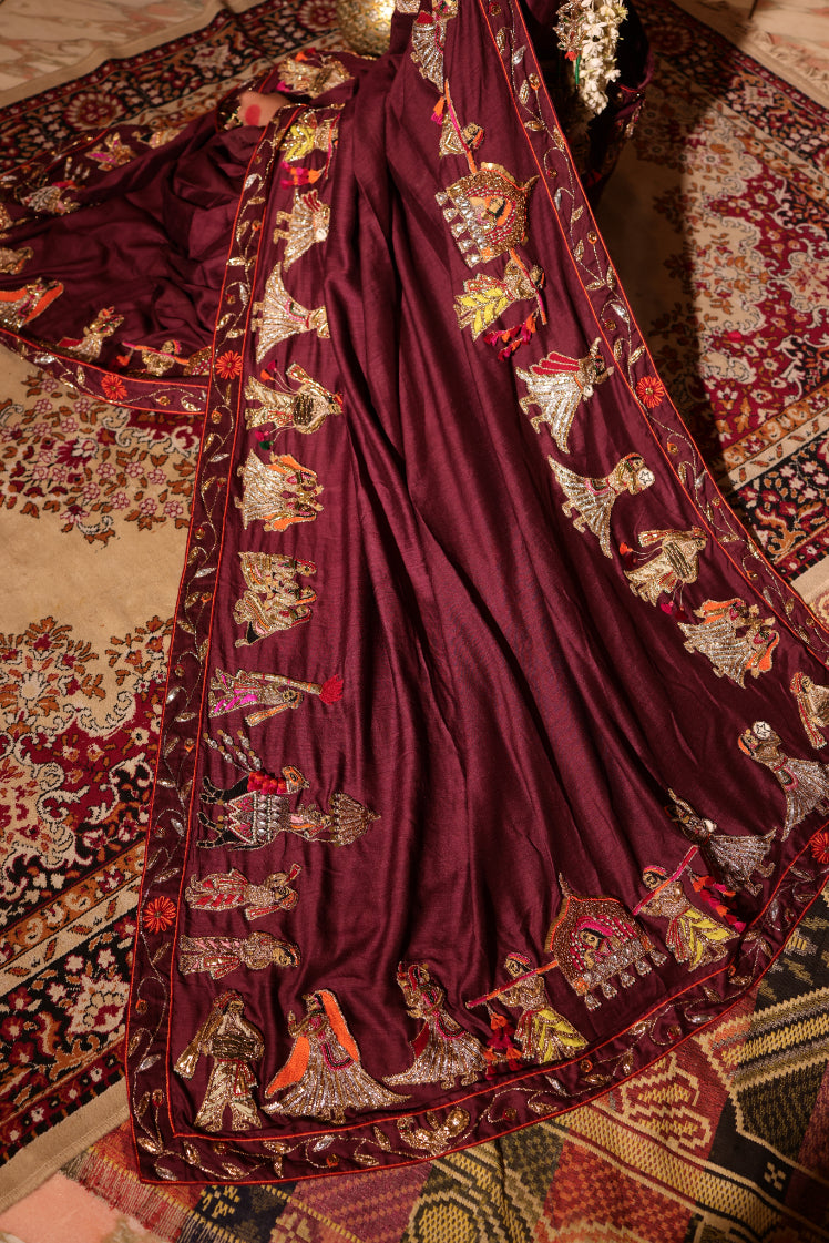 Maroon Silk Chiffon Saree