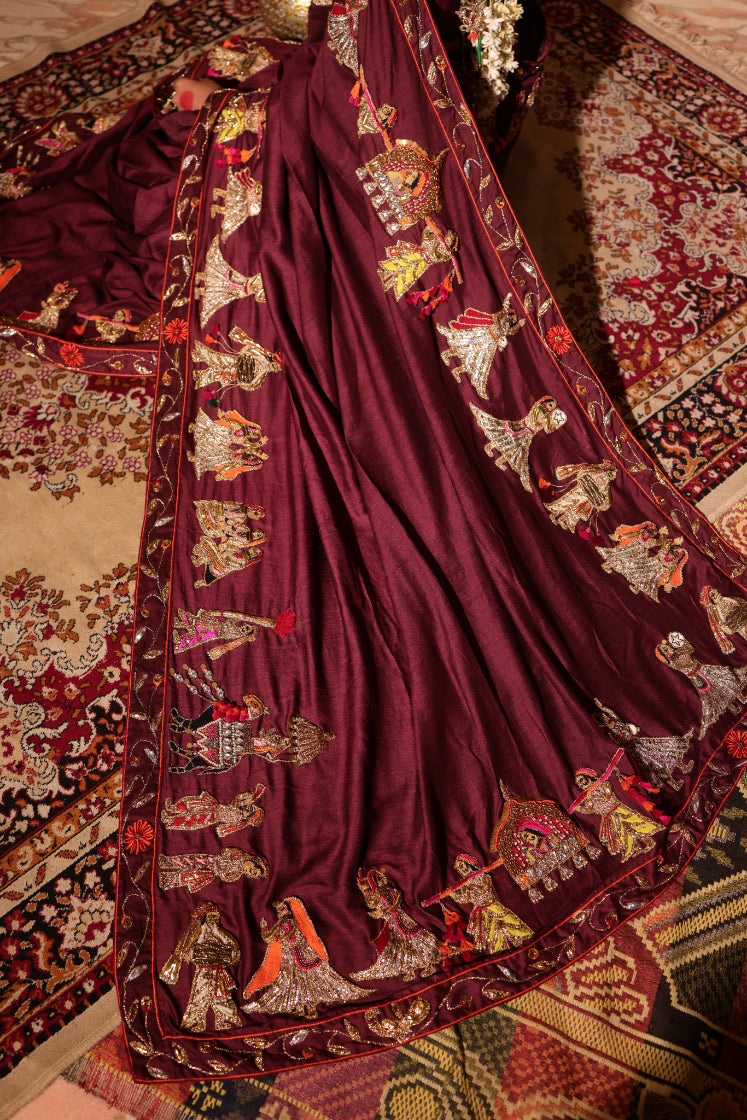 Maroon Silk Chiffon Saree