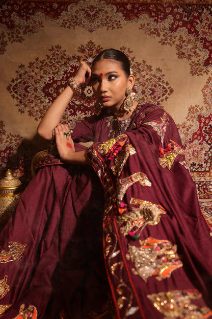 Maroon Silk Chiffon Saree