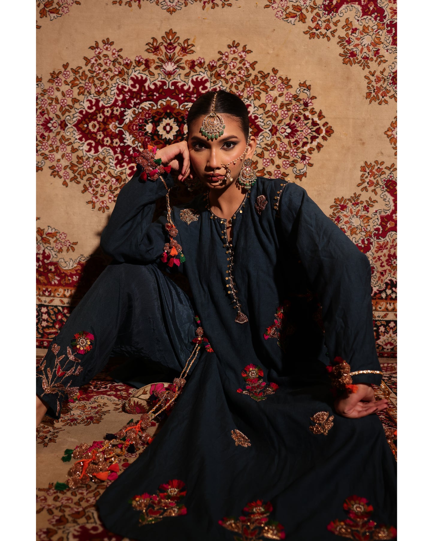 Indigo Blue Matka Silk Kurta