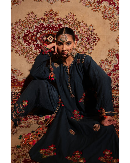 Indigo Blue Matka Silk Kurta