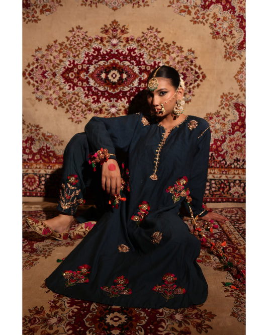 Indigo Blue Matka Silk Kurta