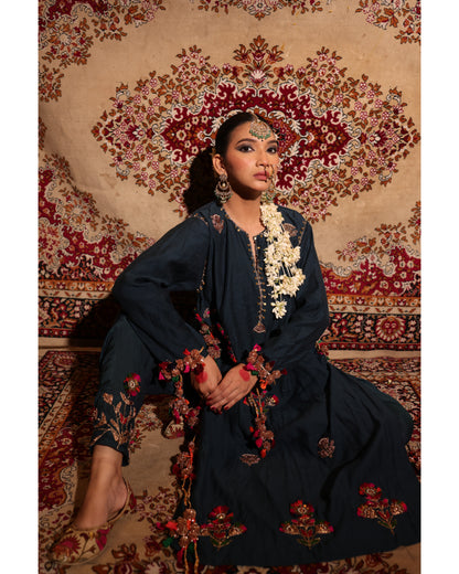 Indigo Blue Matka Silk Kurta