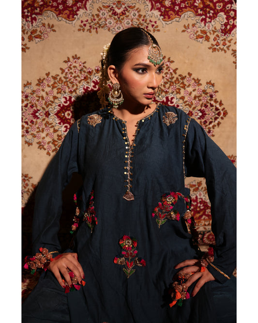 Indigo Blue Matka Silk Kurta