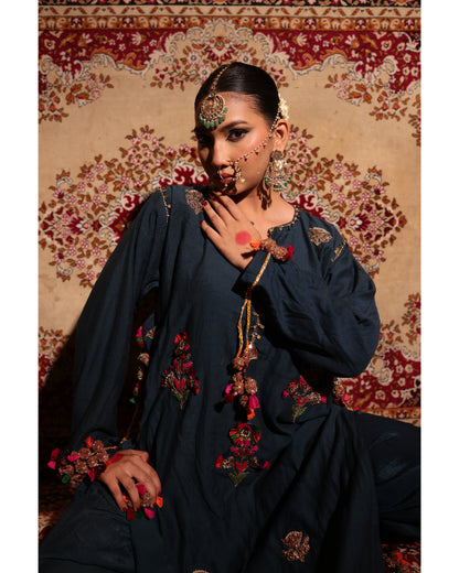 Indigo Blue Matka Silk Kurta