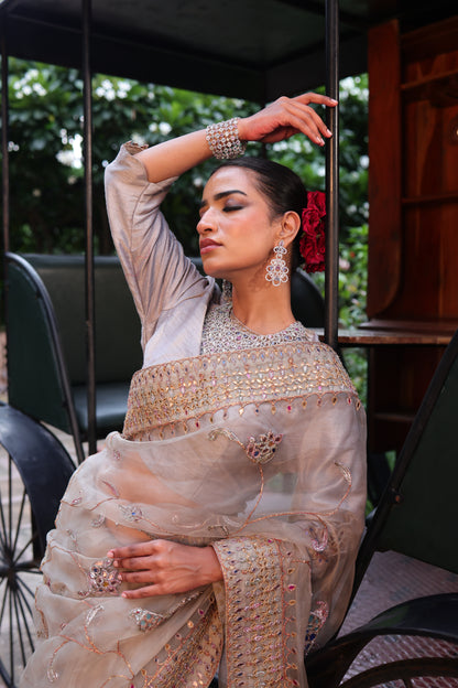 Grey Organza Saree