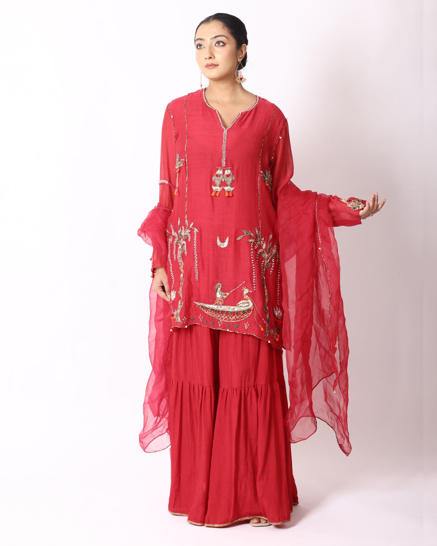 Pinkish Red Chanderi Suit