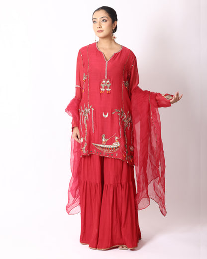 Pinkish Red Chanderi Suit