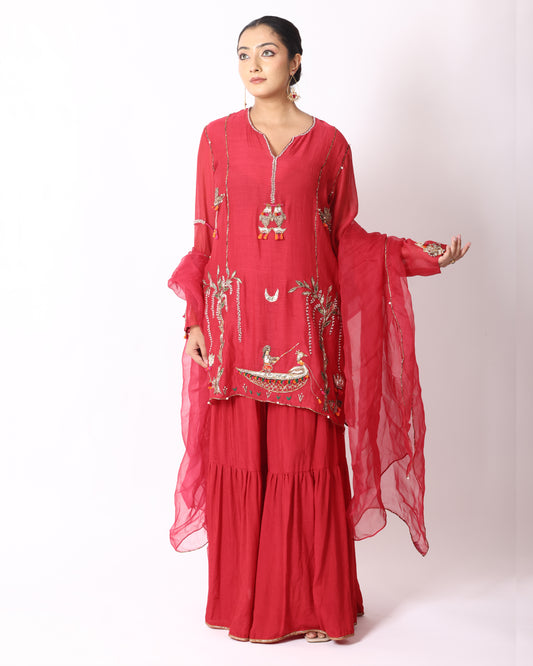 Pinkish Red Chanderi Suit