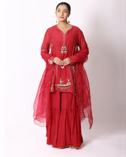 Pinkish Red Chanderi Suit