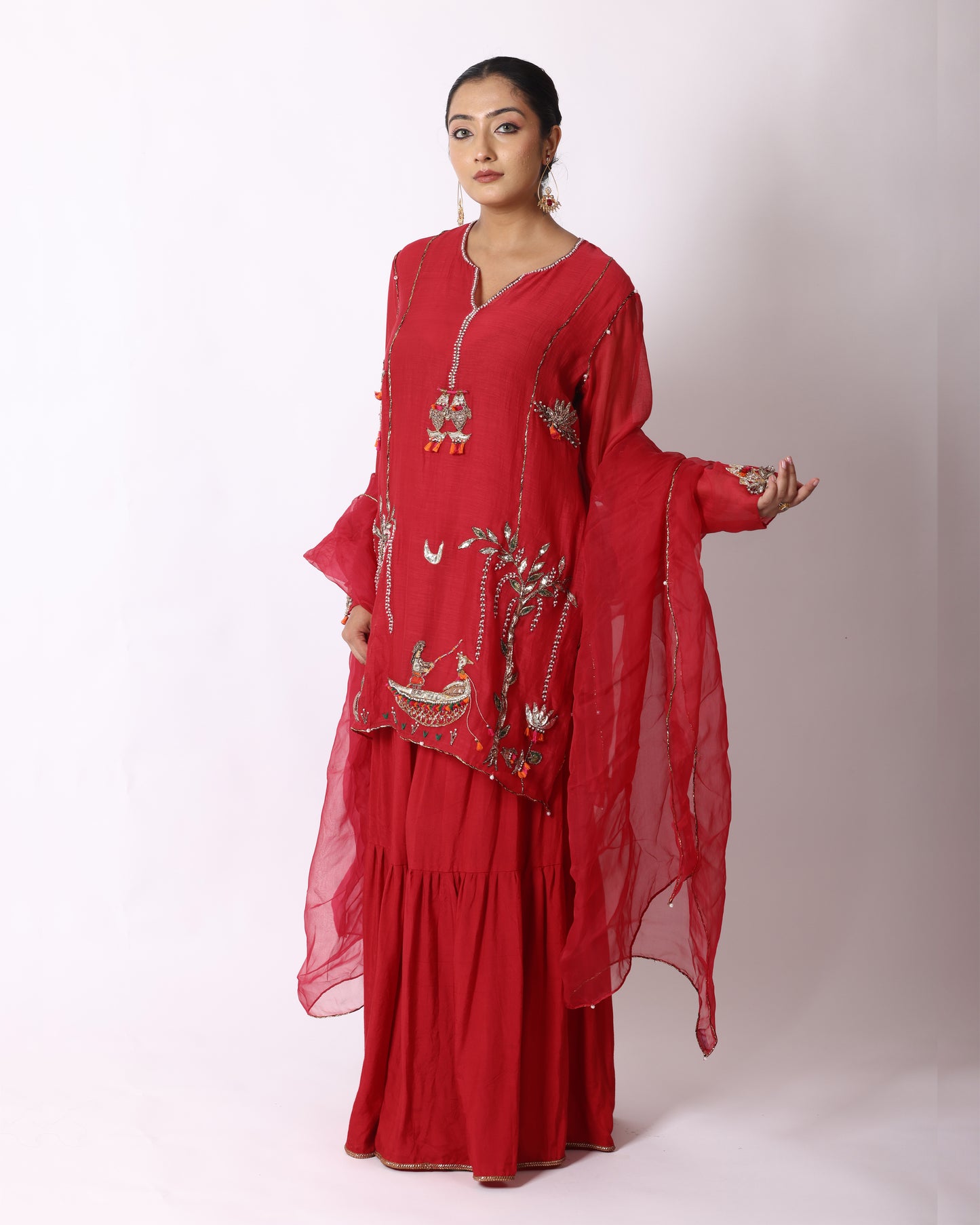 Pinkish Red Chanderi Suit