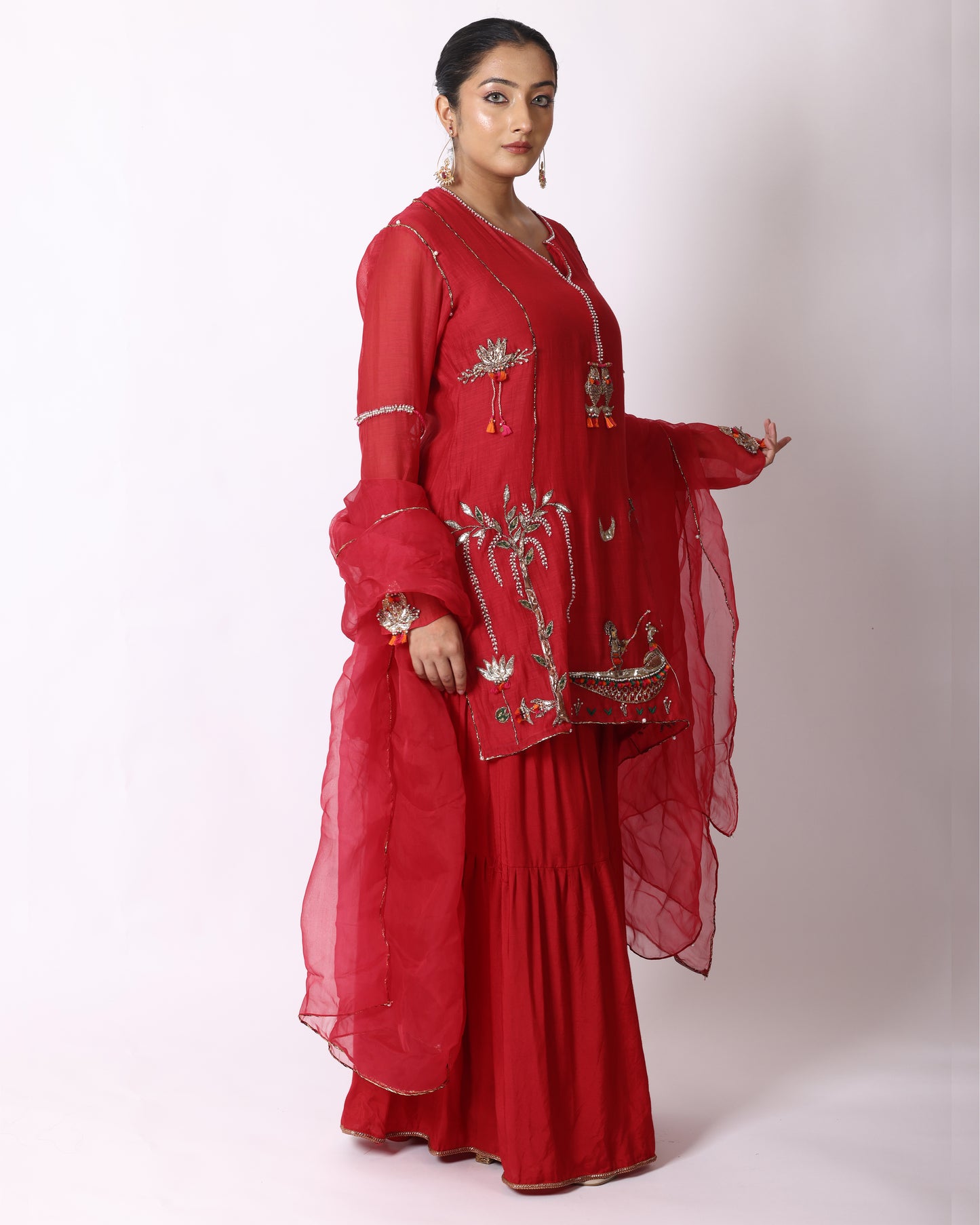 Pinkish Red Chanderi Suit