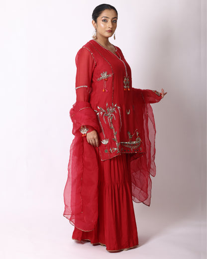 Pinkish Red Chanderi Suit