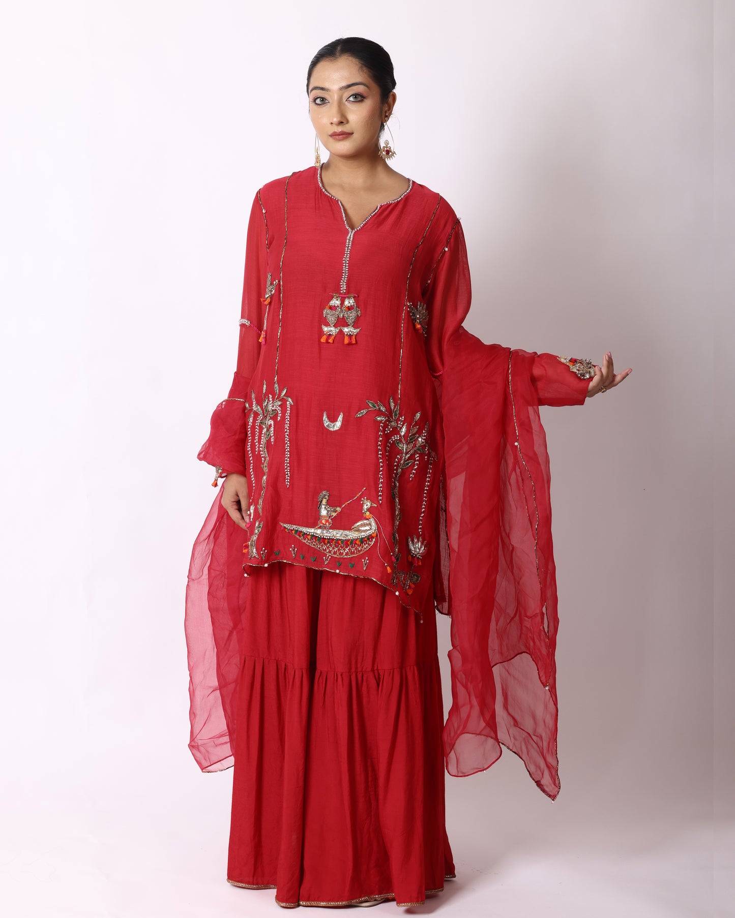 Pinkish Red Chanderi Suit