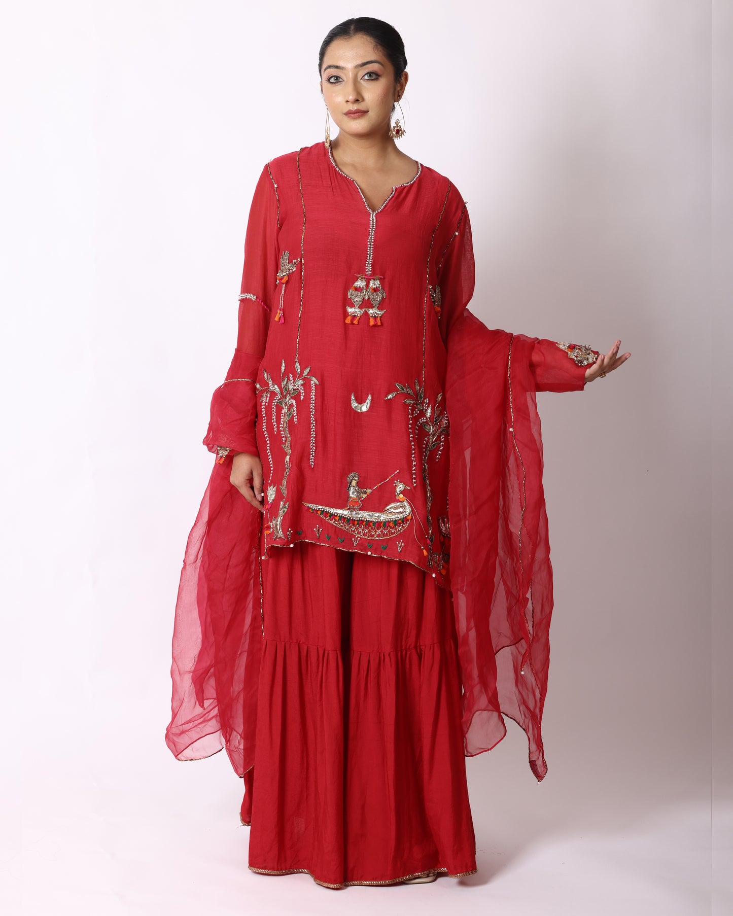 Pinkish Red Chanderi Suit