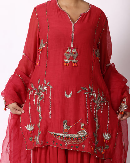 Pinkish Red Chanderi Suit