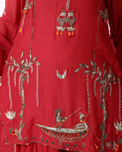 Pinkish Red Chanderi Suit