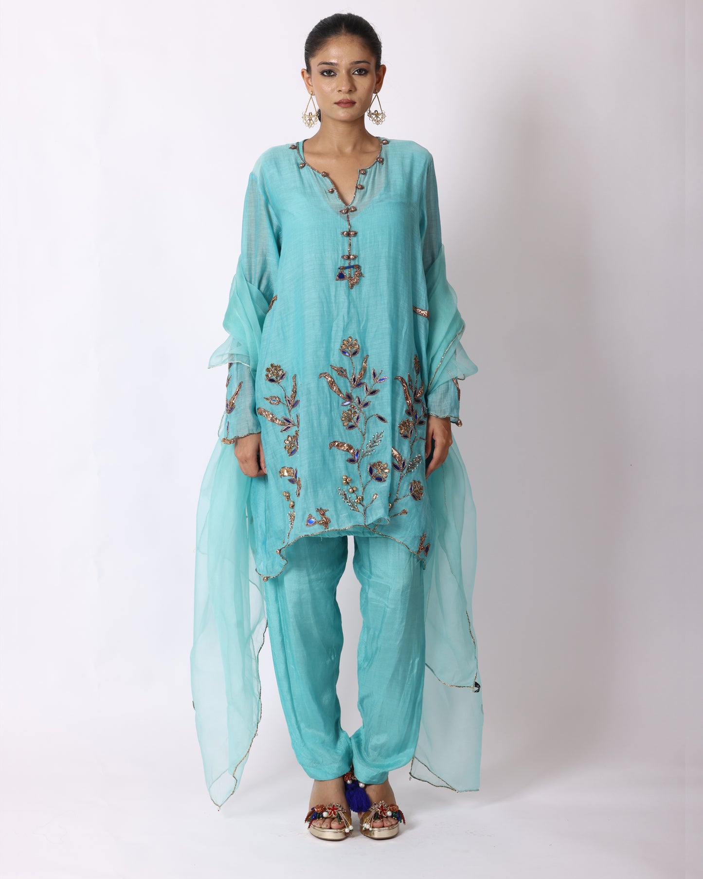 Turquoise Blue Chanderi Suit