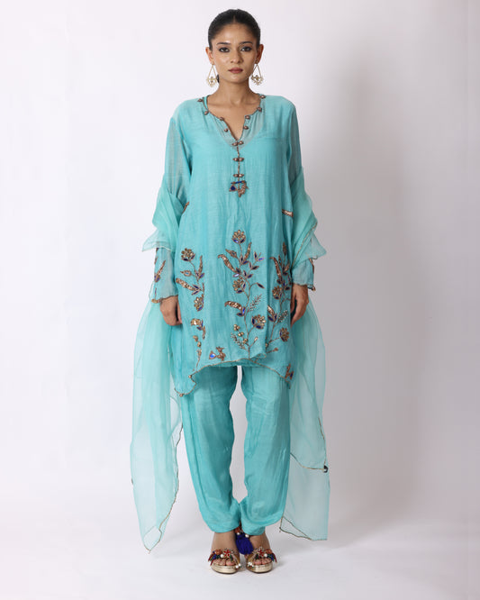 Turquoise Blue Chanderi Suit