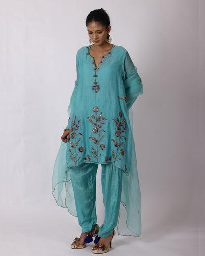 Turquoise Blue Chanderi Suit