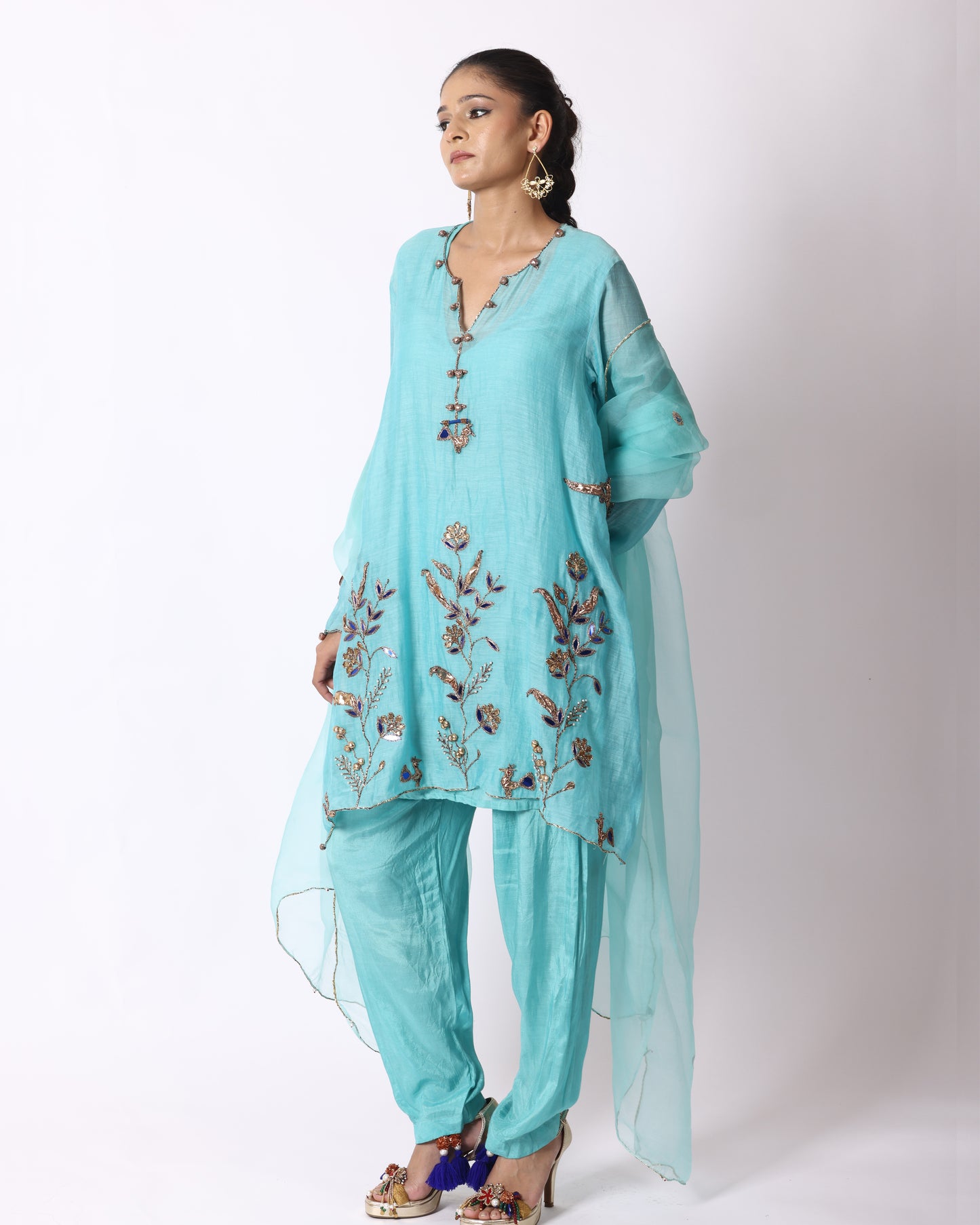 Turquoise Blue Chanderi Suit