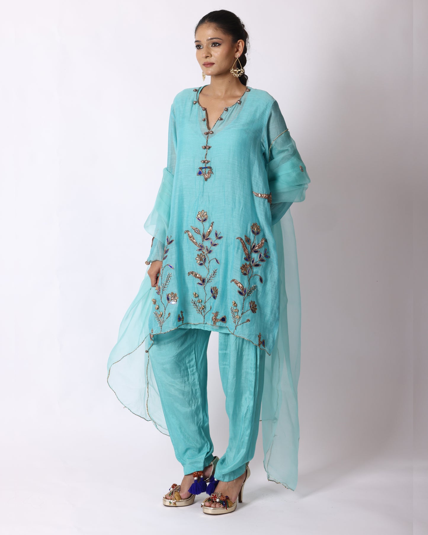 Turquoise Blue Chanderi Suit