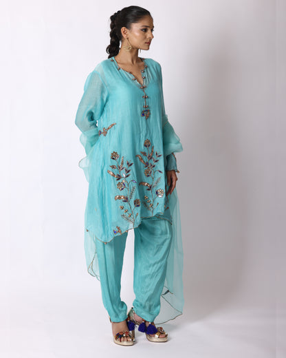 Turquoise Blue Chanderi Suit