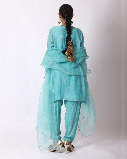 Turquoise Blue Chanderi Suit