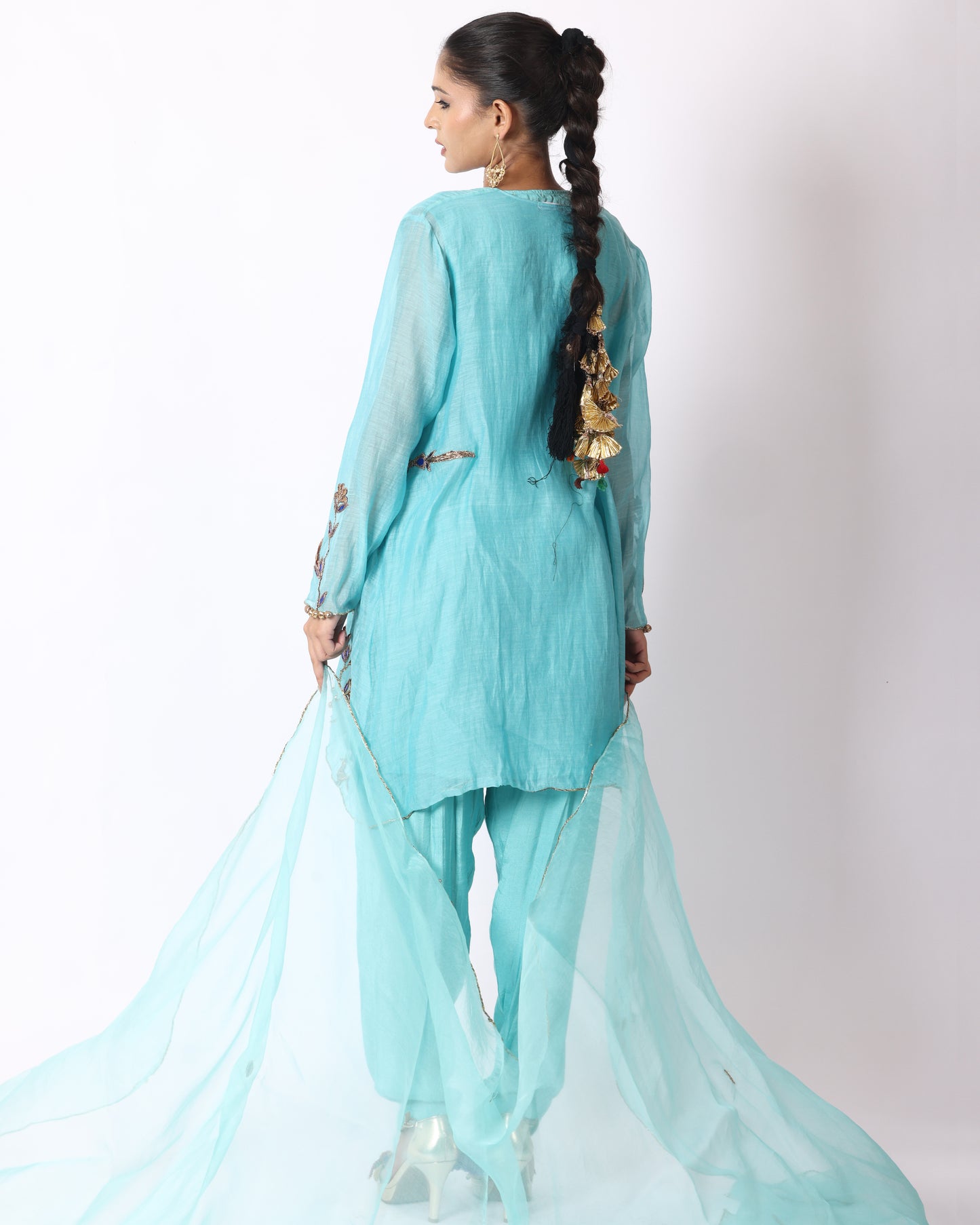 Turquoise Blue Chanderi Suit