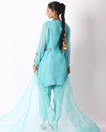 Turquoise Blue Chanderi Suit
